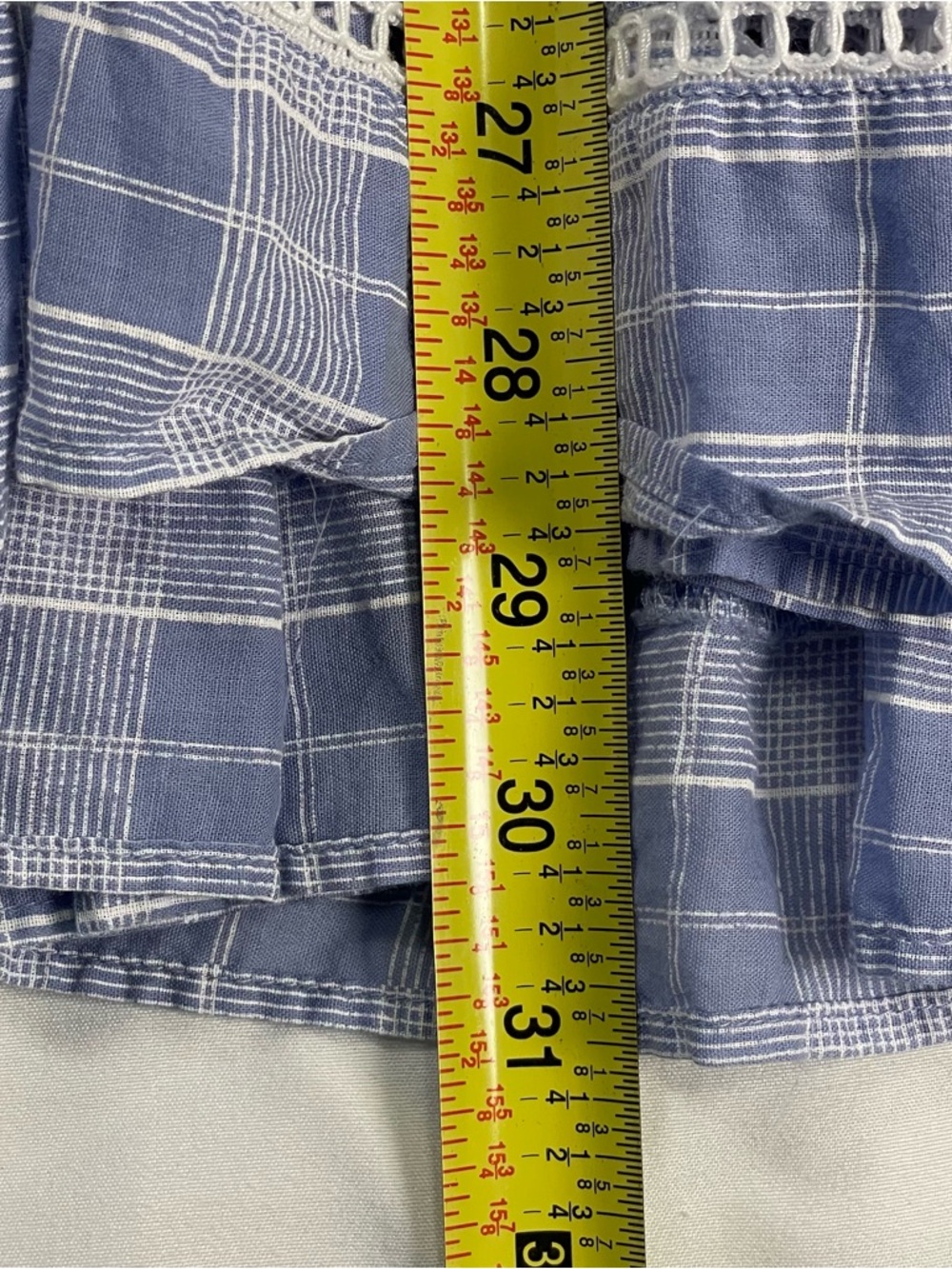 Free People Blue Plaid Lace Babydoll Mini Dress Boho Prairie Small - Picture 11 of 13